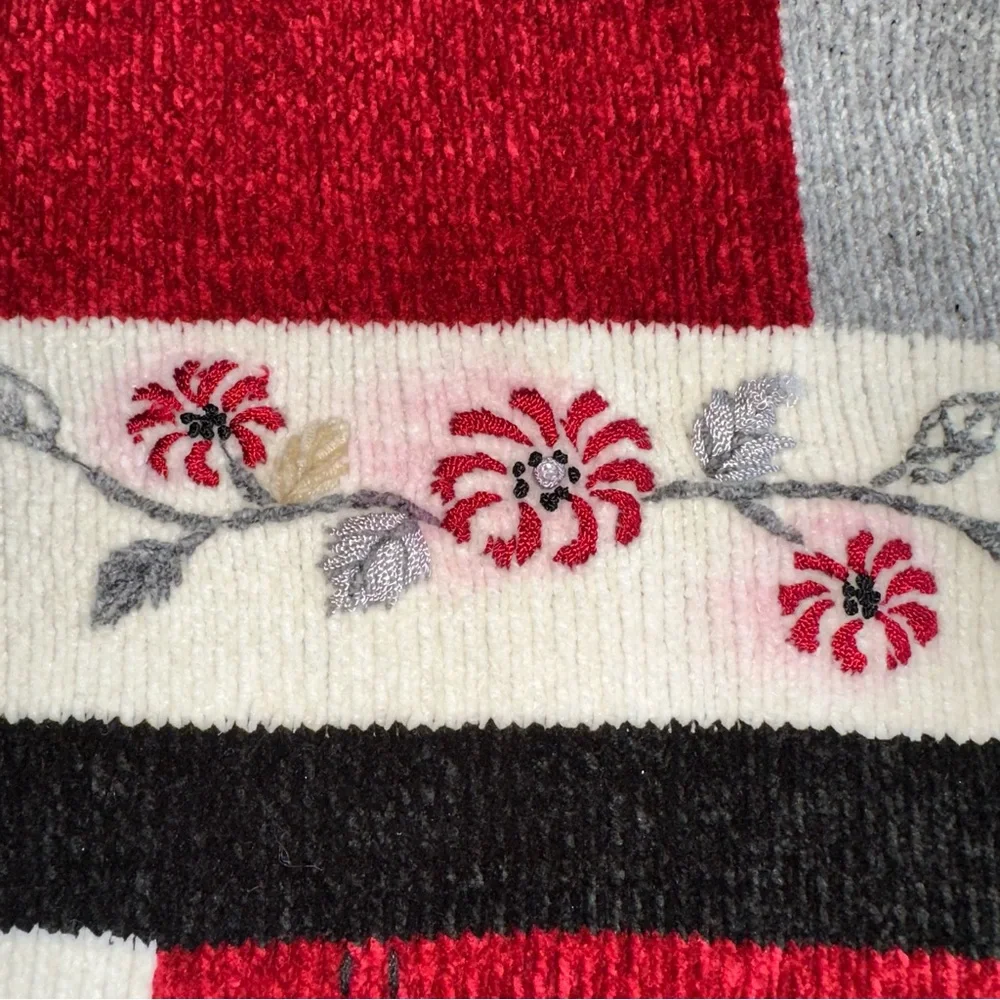 Vintage Alfred Dunner Sweater Womens 2X Red Black Colorblock Floral Retro READ - Picture 10 of 11